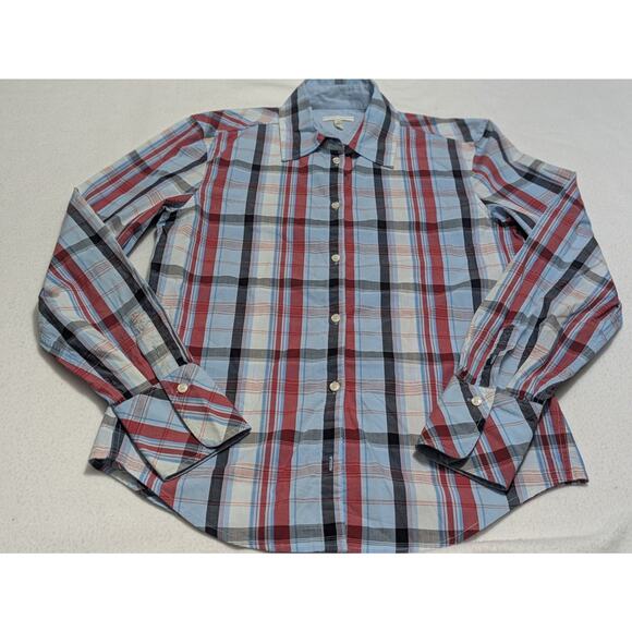 Escada Sport‎ Shirt Button Up Women Red White Blue Plaid Small Top Blouse - Picture 1 of 10